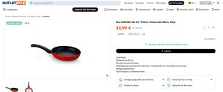 Bra A121562 Sartén Titanio Inducción 22cm, Rojo por 12,99€