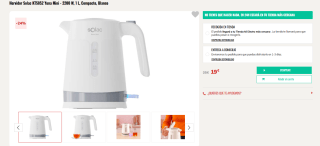 Solac Hervidor eléctrico Yuna Mini 2200W 1L Base 360° Apagado automático por 19€