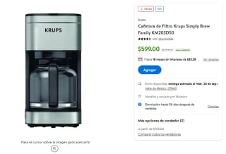 Cafetera de Filtro Krups KM203D50 por $599 en Walmart