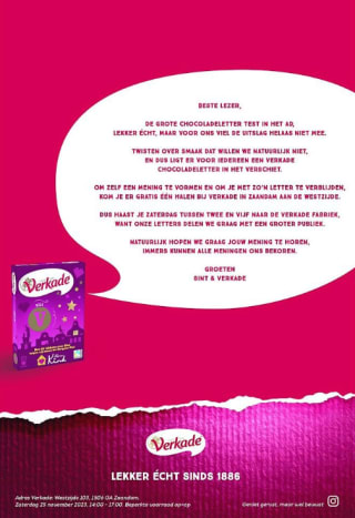 Gratis Verkade chocoladeletter ophalen bij de Verkade fabriek in Zaandam op 25 november