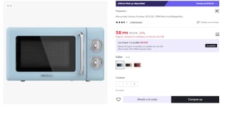 ProClean 3010 Retro Blue Microondas Retro Microondas mecánico de 20 L y 700 W por 58.99€ (Cuenta Nueva 48.99€)