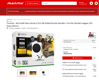 Consola Microsoft Xbox Series S 512 GB Gilded Hunter Bundle + Fornite Rocket League Fall Guys por 251€