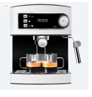 Cafetera Cecotec Power Espresso 20 - 850W, 20 Bares, 1.5L, Calientazas, Vaporizados int. por 52.35€ (Cuenta Nueva 40.35€)
