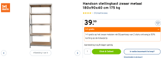 Handson stellingkast zwaar metaal 180x90x40 cm 175 kg 1+1 gratis bij de Gamma