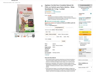 Applaws Comida Seca Completa Natural de Pollo con Salmón para Gatos Adultos 7.5kg por 32,67€