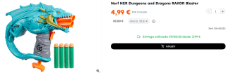 Nerf NER Dungeons and Dragons RAKOR Blaster por 4.99€