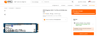 Disque dur SSD Kingston NV2 1 To PCIe 4.0 NVMe Gen 4x4 à 52,70€