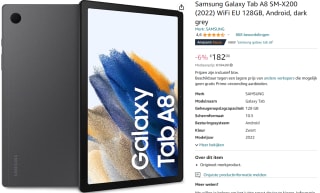 Samsung Galaxy Tab A8, Wi-Fi, 4GB ram, 128GB voor €182 bij Amazon.nl