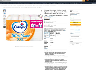 Papel Higiénico Suave Colhogar Ultra Suave XXL 7x6 Paquete con 42 Rollos Extra Grandes 2 Capas por solo 20,32€