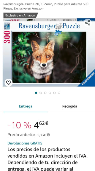 Puzzle de 300 piezas marcas Ravensburger por 4,22€