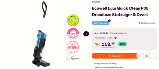 Ecowell LULU Quick Clean nat-droogzuiger met dweilfunctie voor €119,95 bij Ibood
