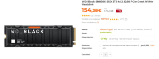 Disco Duro WD Black SN850X SSD 2TB M.2 2280 PCIe Gen4 NVMe por 154.38€