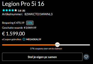 Lenovo Legion 5i Pro 16 voor €1599 dmv code bij Lenovo