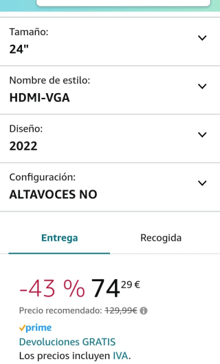 Philips V-Line 241V8L 23.8" LED por 74,29€. FullHD