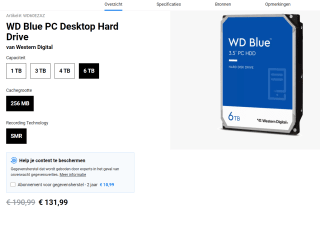 WD Blue WD60EZAZ 6 TB - Hard disk drive voor €131,99 bij Western Digital