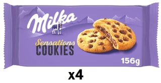 4 Paquetes de Galletas rellenas de chocolate con pepitas de chocolate Sensations MILKA 156 g. por 8.33€