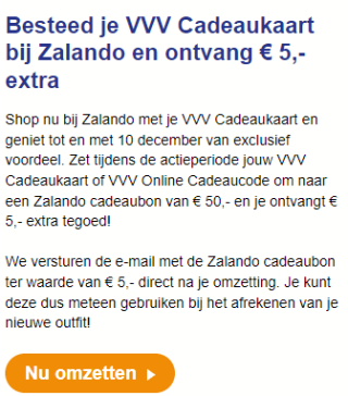 €5,- extra als je je VVV Cadeaukaart bij Zalando besteed