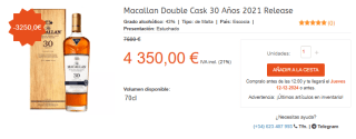 Macallan Double Cask 30 Años 2021 Release por 4.350€