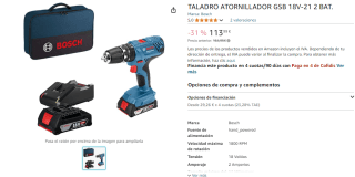 Bosch GSB 18V-21 Taladro Atornillador + 2 Baterías 18V + Cargador por 113,99€
