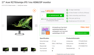 Acer R0 R270Usmipx 27" monitor voor €149 bij Yorcom