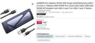 UGREEN M.2 Adapter NVMe SSD Harde Schijf Behuizing voor €16,99 bij Amazon