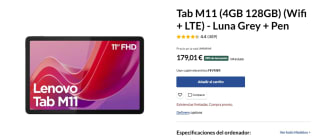 Lenovo tablet Tab M11 (4GB 128GB) (Wifi + LTE) - Luna Grey + Pen por 179,01€