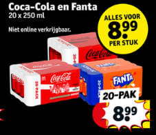 20x250ml blikjes Cola/Fanta voor €8,99 bij Kruidvat