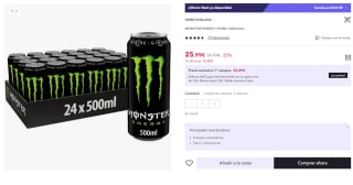 Pack de 24 latas de 500 ml de MONSTER ENERGY Original por 13.99€