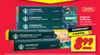 4 verpakkingen Starbucks Nespresso koffiecups voor € 8,99 bij Vomar