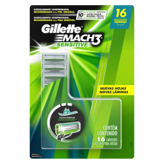 Refil para aparelho de barbear da Gillette, modelo Mach3 Sensitive com 16 uni - R$ 89,90