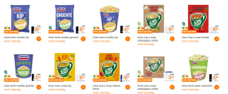 50% korting op alle Unox Cup-a-Soup, Good snacks of Pot Noodles bij de AH