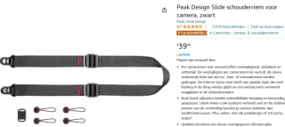 Peak Design Slide schouderriem voor camera, zwart voor €39,99 bij Amazon
