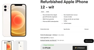 Refurbished Apple iPhone 12 64GB Wit voor €479 bij Amac