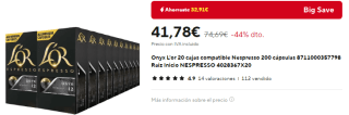 Onyx L'or 20 cajas compatible Nespresso 200 cápsulas por 41,78€