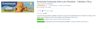 7 Unidades de Fontaneda Osito Lulu Bizcochos Rellenos de Chocolate por 3.40€ en Forma de Oso con Leche por 9.17€