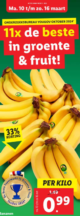 1 Kg Bananen voor 0,99 bij de Lidl