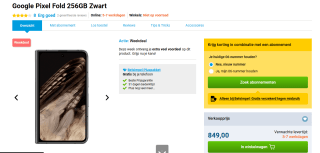 Google Pixel Fold - 256GB - Zwart voor €849 bij belsimpel