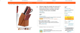 Juego cortador de cocina Safysoo 15 piezas con bloque de madera por 23,40€