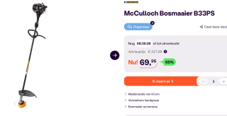 McCulloch benzine bosmaaier voor €69,95 bij Ibood