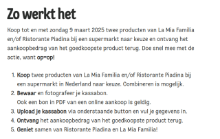 1+1 Gratis op La Mia Familia en/of Ristorante Piadina na cashback via Oetker