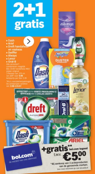 Gratis Bol-cadeaukaart t.w.v. €5 bij aankoop van 3 actieproducten bij Albert Heijn
