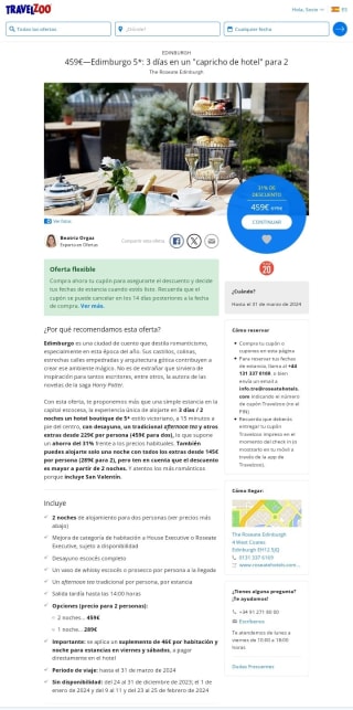 Edimburgo Hotel 5* 3 días para 2 personas por 459€.