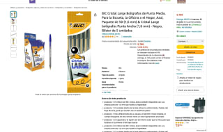 Paquete 50 Boligrafos BIC Cristal Large de Punta Media 1,6 mm + blister de 5 bolígrafos negros por solo 9,78€