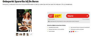 Voucher voor Onbeperkt spareribs voor 1 persoon bij de Beren voor €22,50 bij Kruidvat