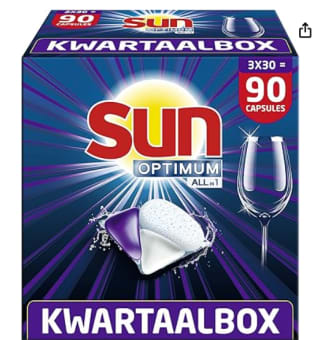 Sun vaatwastabletten KWARTAALBOX 90 stuks voor €12,31 bij Amazon.nl