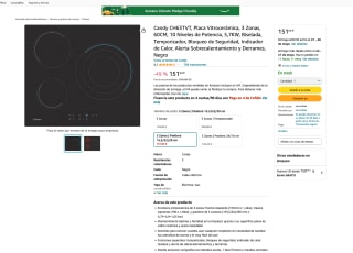 Candy Placa Vitrocerámic 3 Zonas 10 Niveles de Potencia 5,7KW por 151,04€