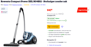 Rowenta Compact Power XXL RO4B11 - Stofzuiger zonder zak voor €74,95 na cashback bij Bol
