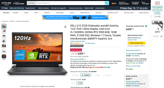 Portátil Gaming DELL G15 5530 por 649€