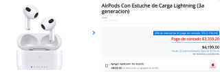 AirPods 3ra Gen + Estuche de Carga Lightning a $3,359 en iShop