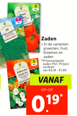 Fruit/groenten en bloemenzaad voor €0,19 bij de Lidl
